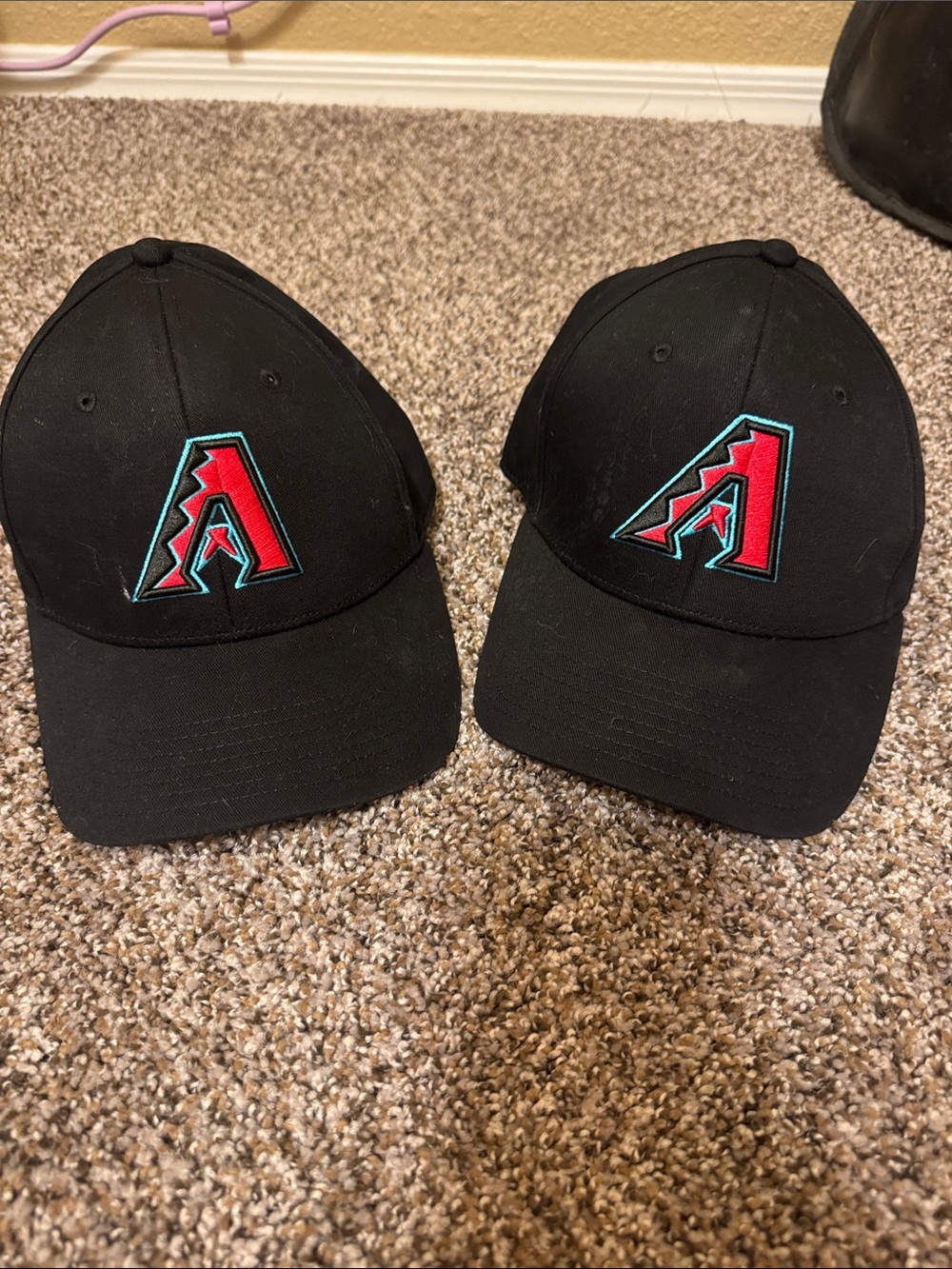 Kids Black Baseball Cap with Red & Teal Team Logo - 2-Pack